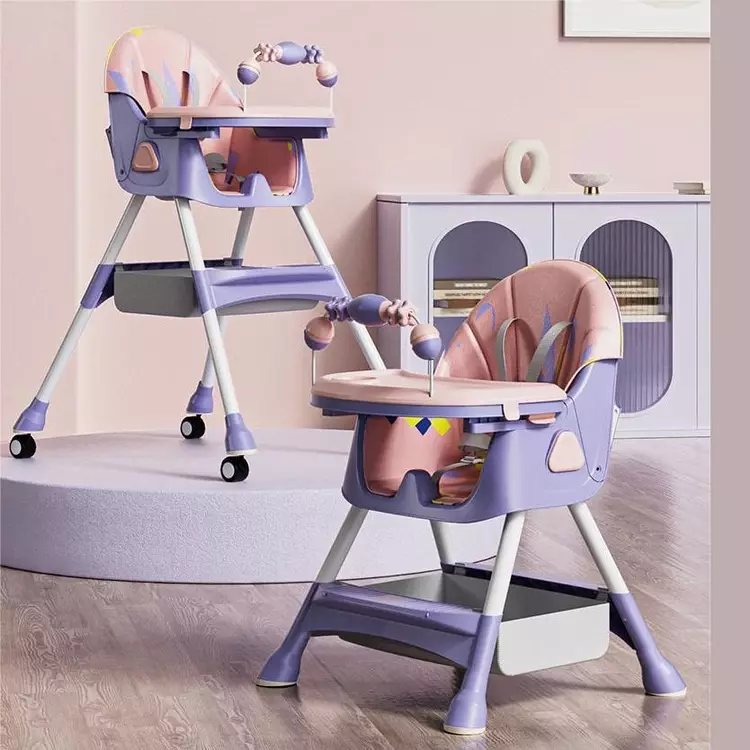 Silla de alimentación plegable para bebés con cesta de almacenamiento (1)