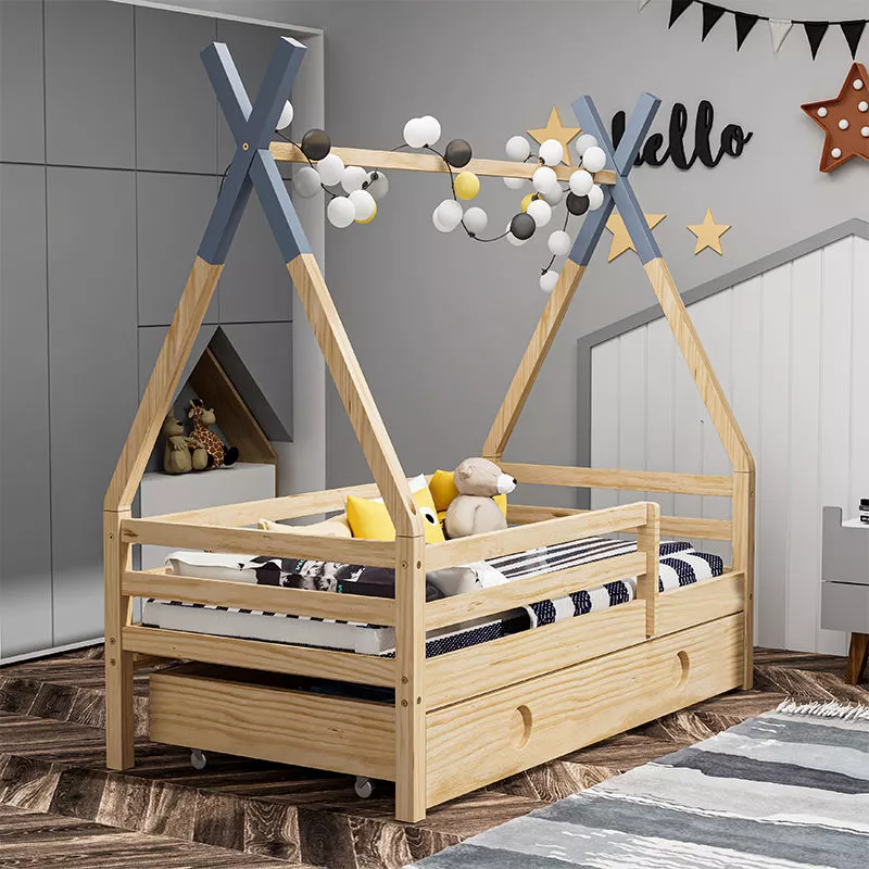 Lit cabane en bois de pin couleur bois Cama Montessori