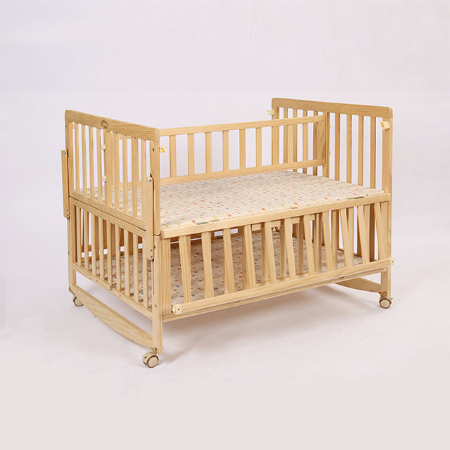 Natural Wood Twins Crib with Wheels