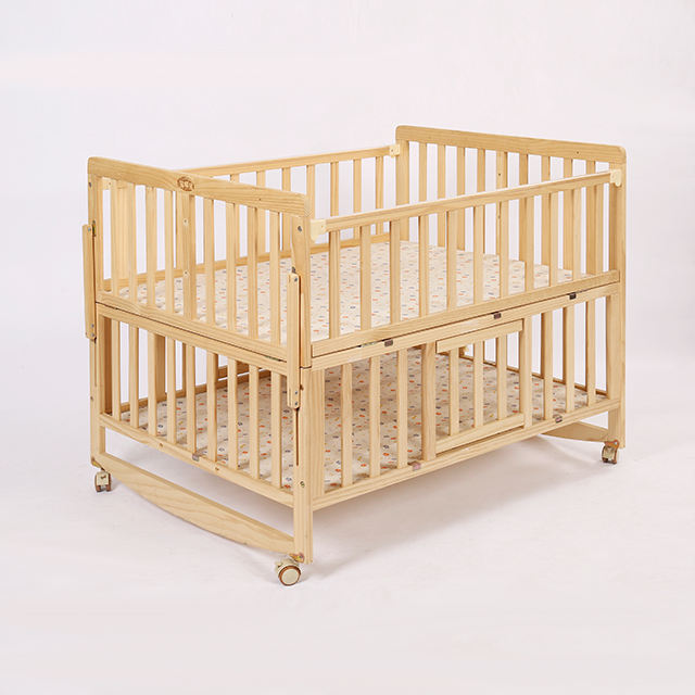 Natural Wood Twins Crib with Wheels