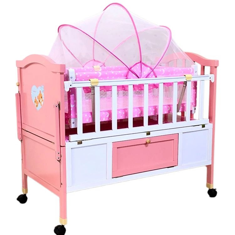 Stylish Wood Pink Crib with Big Drawers