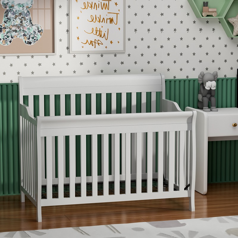 American Style Wooden White Crib for Babies-1s