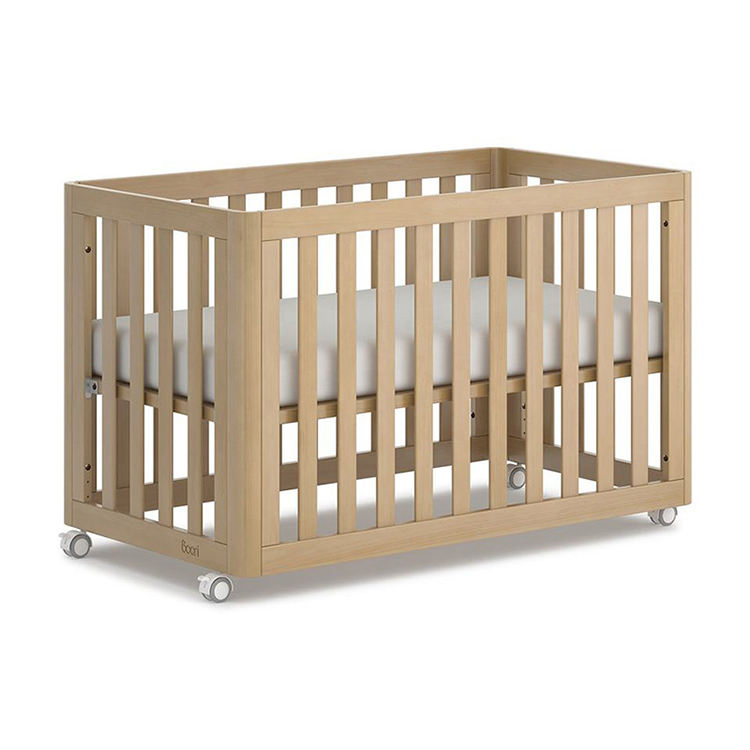 Adjustable Natural Wood Crib with Wheels