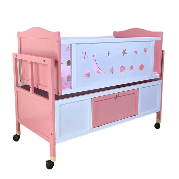 Eco-Friendly Pink Crib with Drawer and Wheels