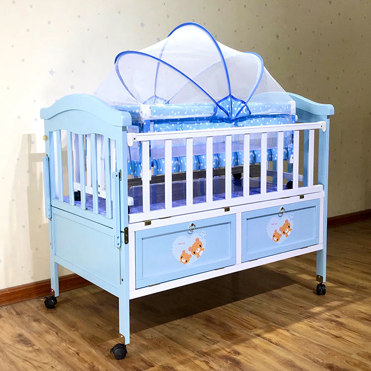 Movable Pink Crib with Drawers