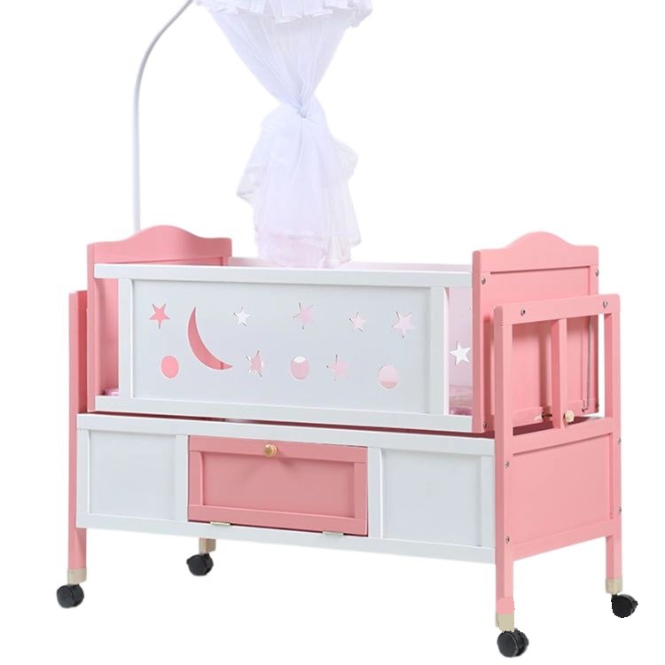 Eco-Friendly Pink Crib with Drawer and Wheels