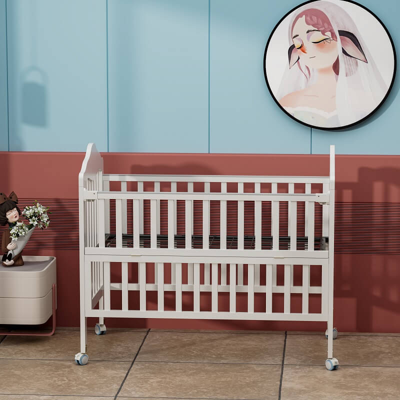 Classic White Wooden Crib with Wheels 1039-a1