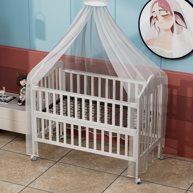 Classic White Wooden Crib with Wheels 1039-a2