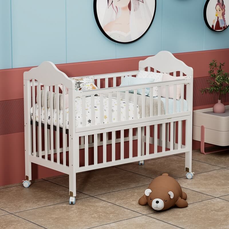 Classic White Wooden Crib with Wheels 1039-a3