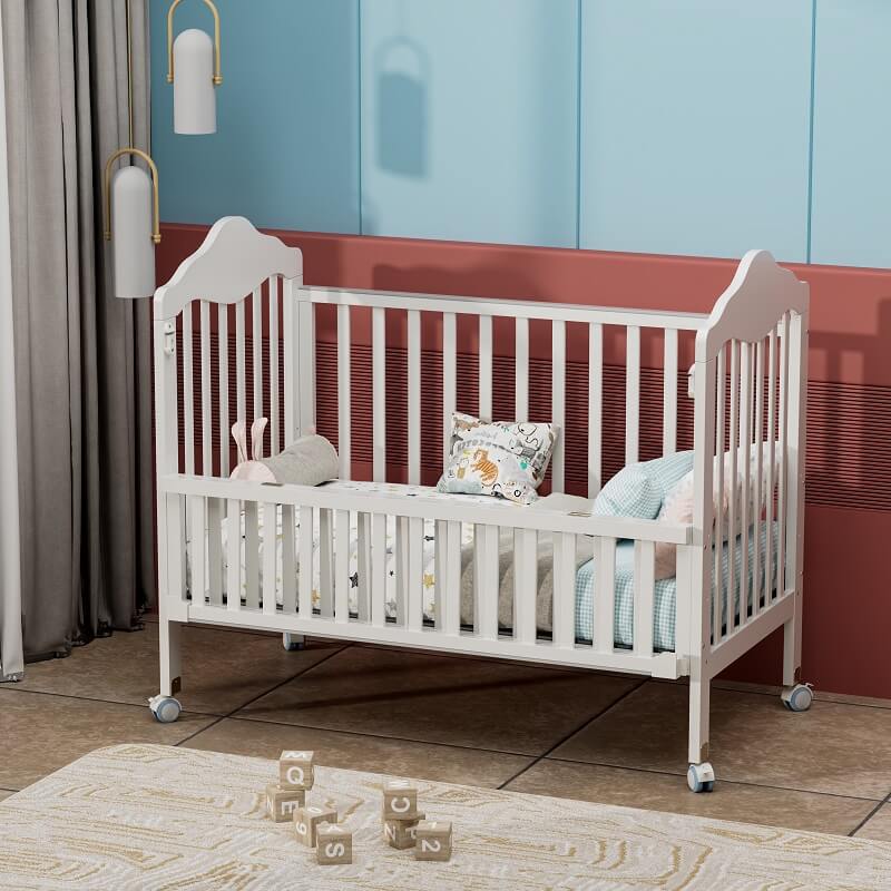 Classic White Wooden Crib with Wheels 1039-a4