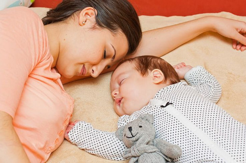 Parents and baby sleeping in one bed